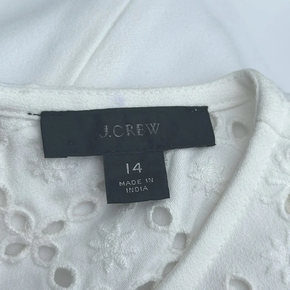 J. Crew White Laser-Cut Eyelet Lace Long Sleeve Shift Dress in 365 Crepe Size 14